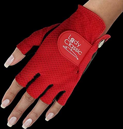 New Lady Classic Mesh Half Finger Glove - Black/Red