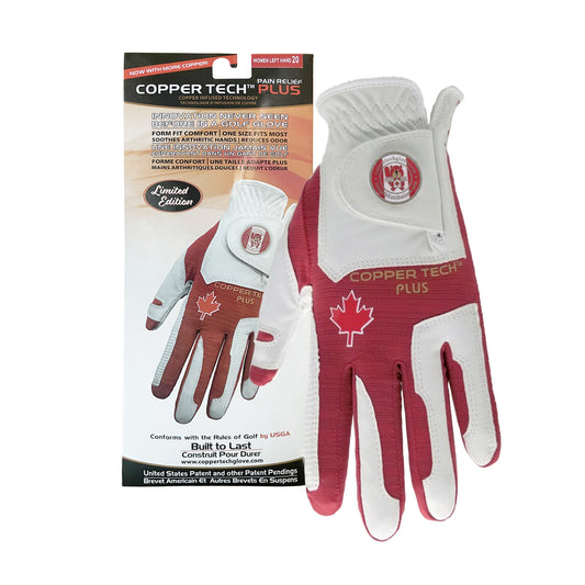 Copper Tech Plus Men Canada Theme Patriotic Golf Gloves Worn on Right Hand for Left Handed