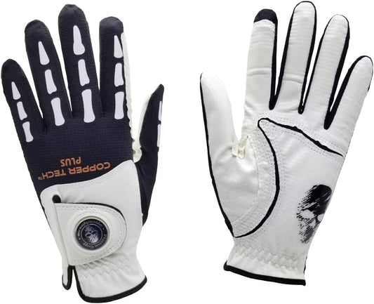 Men's Copper Tech Plus Skeleton Golf Glove -  White/Black