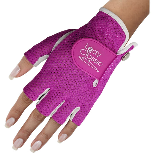 New Lady Classic Mesh Half Finger Glove - White/Fuchsia