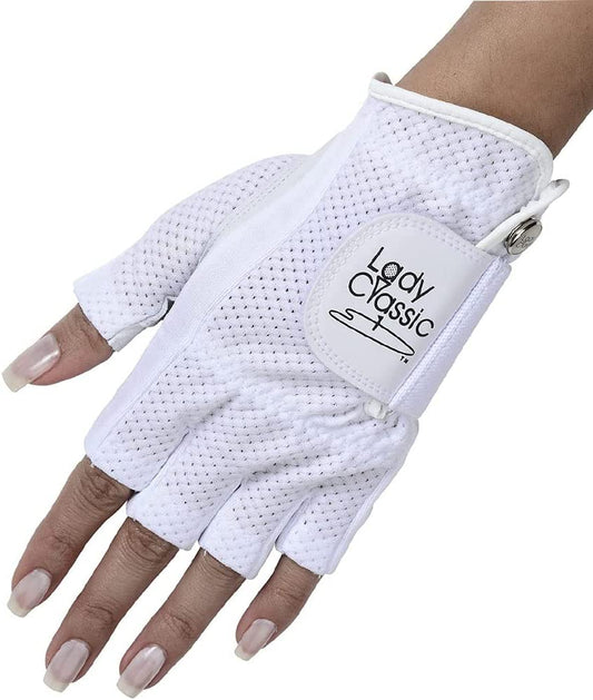 New Lady Classic Mesh Half Finger Glove - White/White