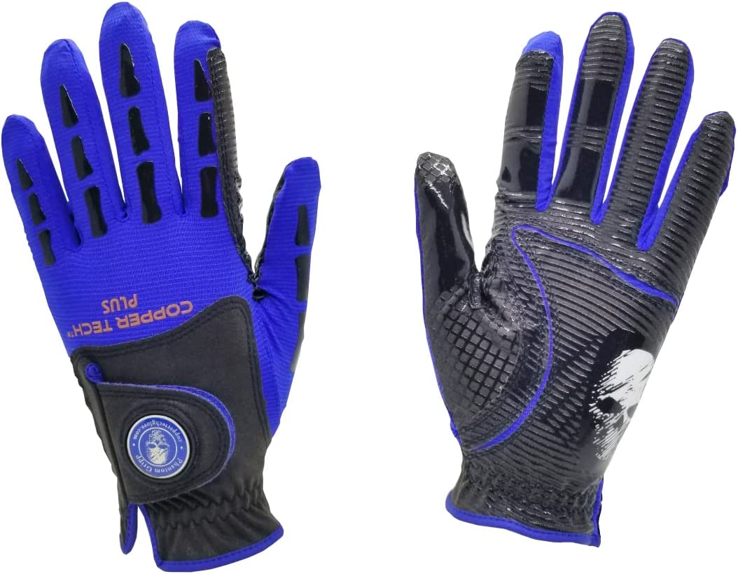 Men's Copper Tech Plus Skeleton Golf Glove - Royal Blue/Black