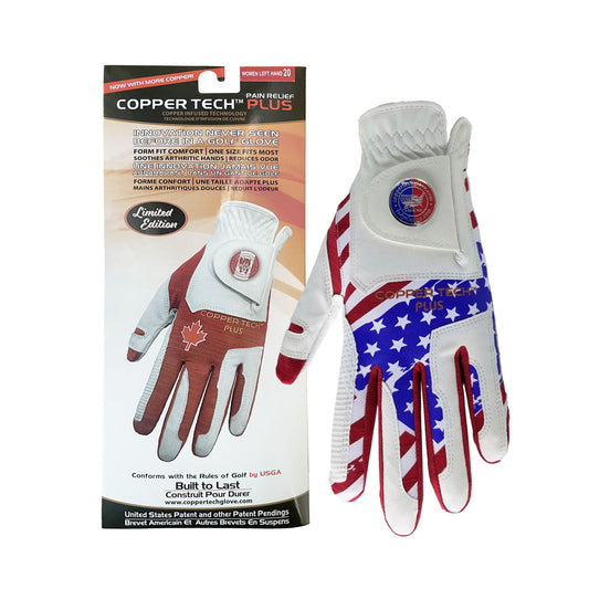 Copper Tech Plus Women America Flag Theme Patriotic Golf Gloves Worn on Right Hand For Left Handed