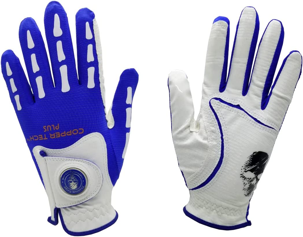 Men's Copper Tech Plus Skeleton Golf Glove - Royal Blue/White
