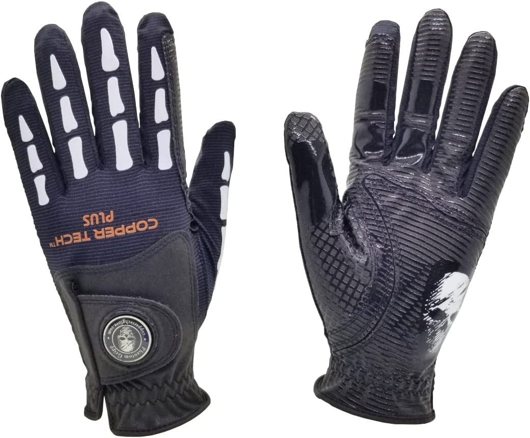 Men's Copper Tech Plus Skeleton Golf Glove - Black/White