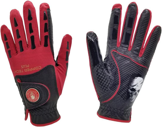 Men's Copper Tech Plus Skeleton Golf Glove - Red/Black