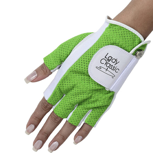 New Lady Classic Mesh Half Finger Glove - White/Green