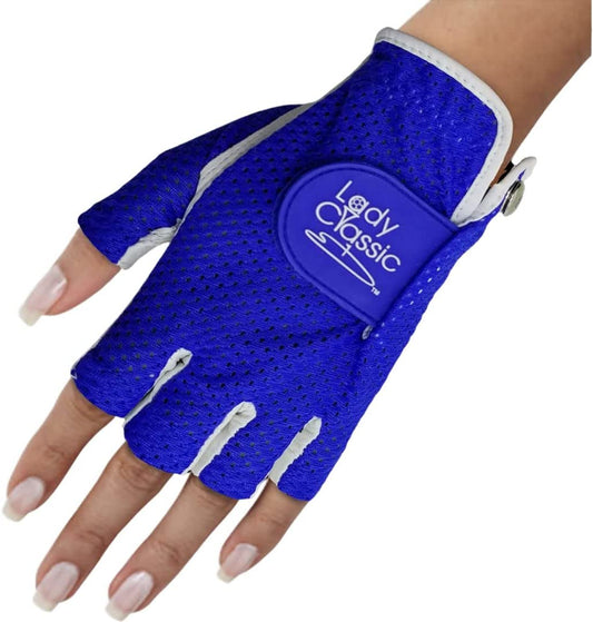 New Lady Classic Mesh Half Finger Glove - White/Blue
