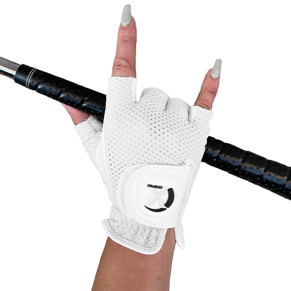 XEIR PRO Women's Cool Skin Mesh Half Golf Gloves(Worn on Left Hand for Right Handed Golfer)