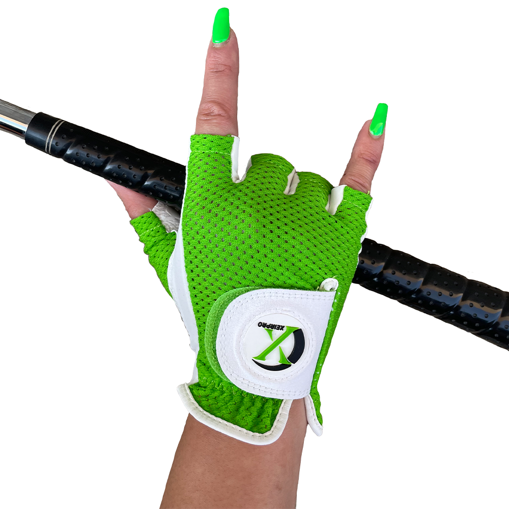 XEIR PRO Women's Cool Skin Mesh Half Golf Gloves(Worn on Left Hand for Right Handed Golfer)