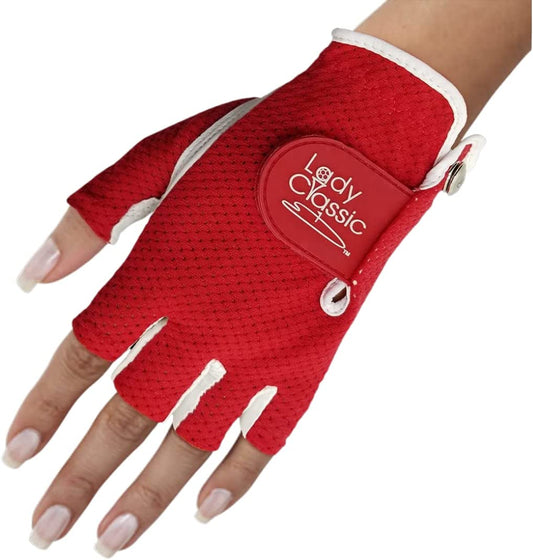 New Lady Classic Mesh Half Finger Glove - White/Red