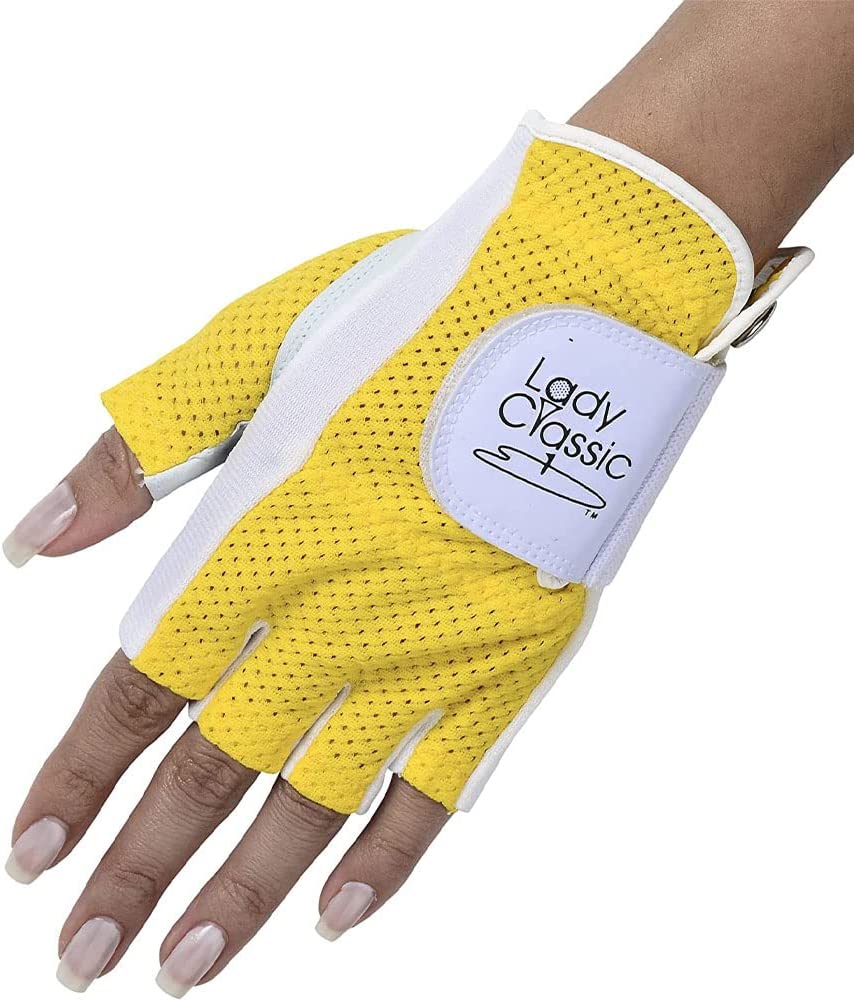 New Lady Classic Mesh Half Finger Glove - White/Yellow